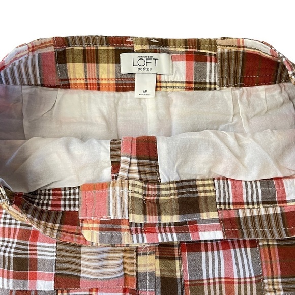 LOFT Madras Mini Skirt Colorful Plaid Striped‎ Patchwork Button - Picture 3 of 7
